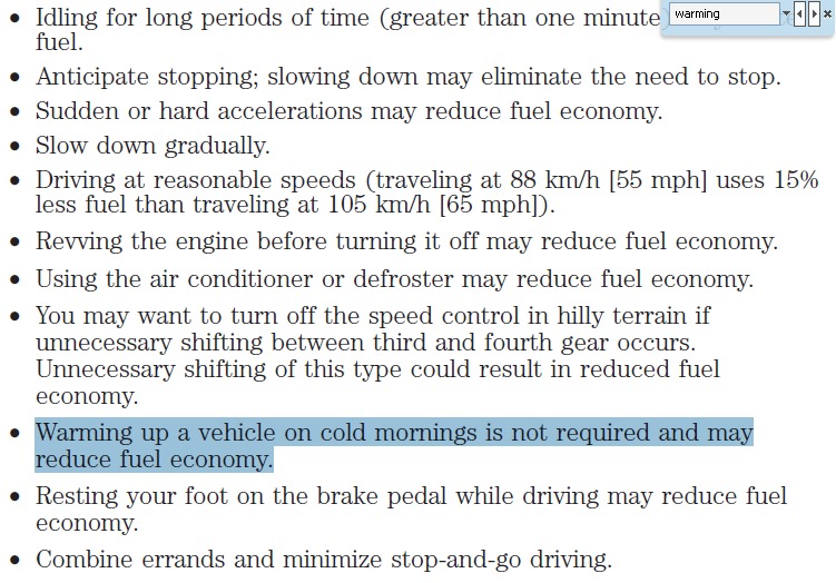 قضية مدة تسخين السيارة وهدر الوقت والوقود شرح بالتفصيل الكامل مع صور من كتيب السيارة “مترجم”