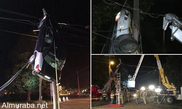 “فيديو” شاهد حادث اصطدام غريب لأمريكية ينتهى بسيارتها أعلى عامود إنارة
