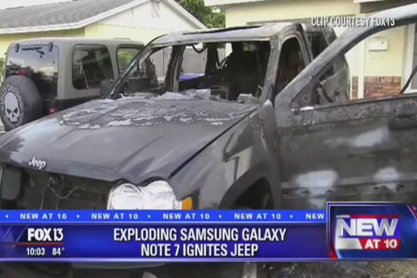 “فيديو” انفجار هاتف سامسونج نوت 7 يحول سيارة جيب لرماد بروسيا