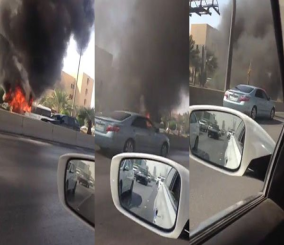 “فيديو“ شاهد النيران تلتهم باص مستشفى على طريق الملك فهد بالرياض 11