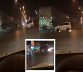 “فيديو” شاهد مفحط يراوغ دورية أمنية في إشارة مرورية ويلوذ بالفرار