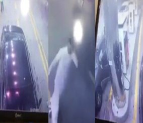 “فيديو” شاهد مواطنة تتمكن من إحباط محاولة سرقة لص لسيارة زوجها في إحدى محطات الوقود