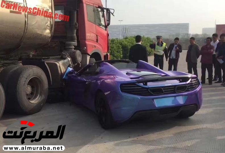 مكلارين 650S سبايدر تتورط في حادث خطير بالصين وتدهسها ناقلة نفط ! 1