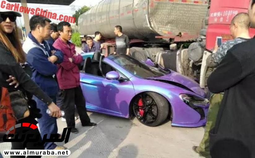 مكلارين 650S سبايدر تتورط في حادث خطير بالصين وتدهسها ناقلة نفط ! 4