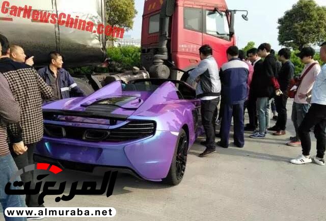 مكلارين 650S سبايدر تتورط في حادث خطير بالصين وتدهسها ناقلة نفط ! 5