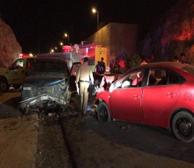 تصادم مروع لمركبتين إحداهما تُقلّ عائلة في منطقة الفرع بمركز الشفا السياحي بالطائف