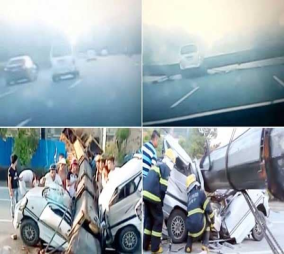 “فيديو” شاهد سقوط رافعة على سيارة في طريق سريع مما تسبب في وفاة من كانوا بداخلها