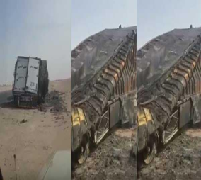 “فيديو” شاهد احتراق ”شاحنة” بالكامل عدا الجزء هذا الجزء!