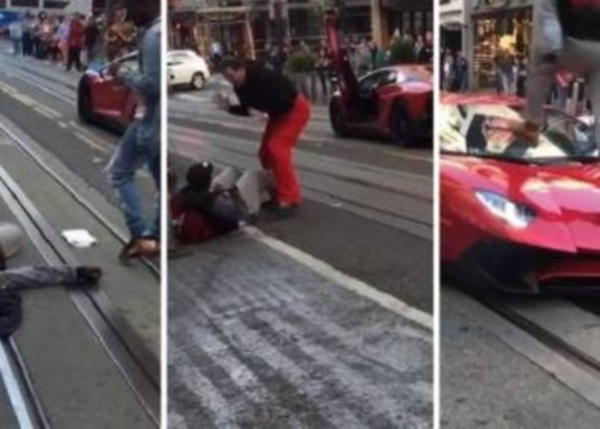 “فيديو” شاهد ماذا حصل لشاب قفز على سيارة لمبرجيني افينتادور