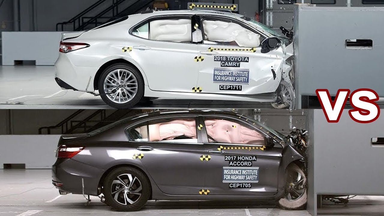 “فيديو” شاهد اختبار تصادم تويوتا كامري 2018 مقابل هوندا أكورد 2017