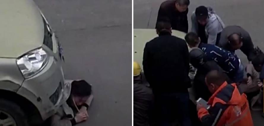 "بالفيديو" شاهد لحظة إنقاذ امرأة من تحت سيارة دهستها 7