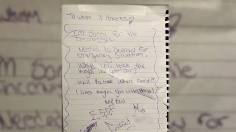 لص يعيد السيارة لأصحابها ويترك رسالة لهم: "لماذا تركتم المفاتيح في السيارة؟" لص يعيد السيارة لأصحابها ويترك رسالة لهم: "لماذا تركتم المفاتيح في السيارة؟" 1