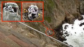 نجاة ركاب سيارة تيسلا بعد السقوط عن منحدر لمسافة 76 متر!