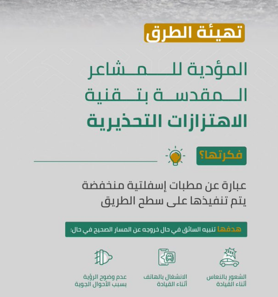 "هيئة الطرق": استخدام تقنية الاهتزازات التحذيرية لتهيئة الطرق المؤدية للمشاعر "هيئة الطرق": استخدام تقنية الاهتزازات التحذيرية لتهيئة الطرق المؤدية للمشاعر 2