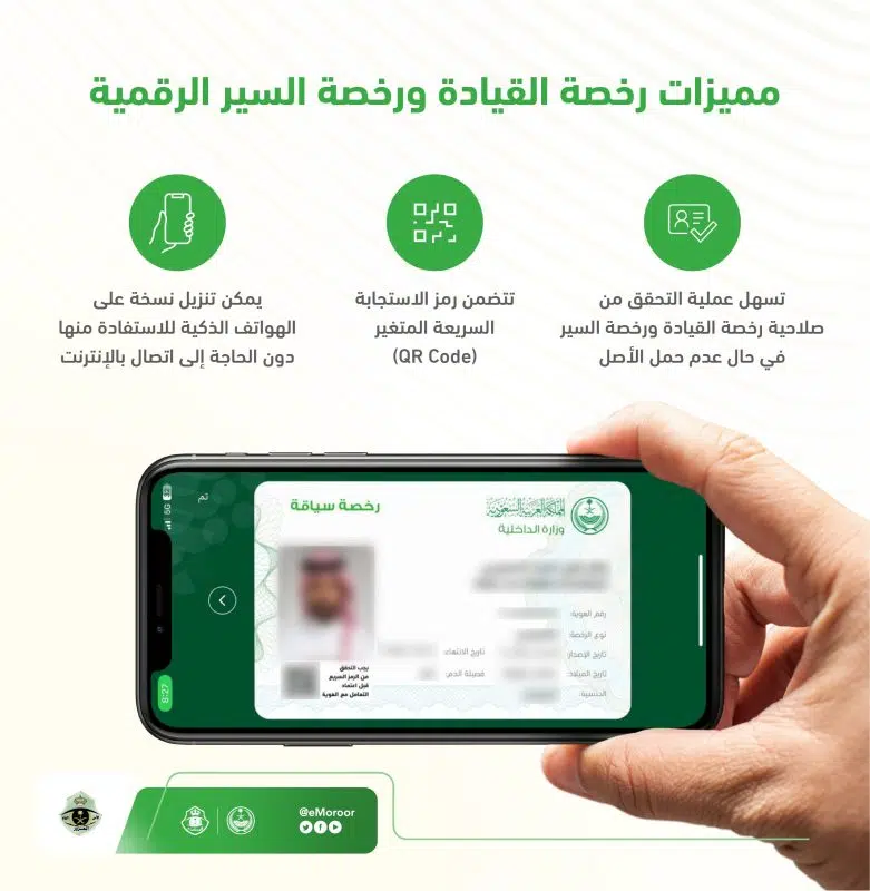 "المرور" يكشف 3 مزايا لرخصتي القيادة والسير الرقمية "المرور" يكشف 3 مزايا لرخصتي القيادة والسير الرقمية 2