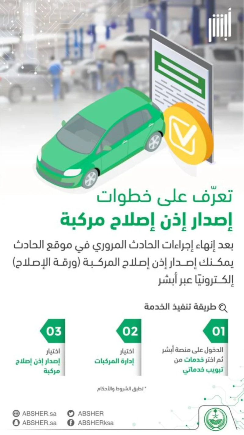 إصدار اذن اصلاح مركبة عبر أبشر: تعرف على الطريقة بالخطوات إصدار اذن اصلاح مركبة عبر أبشر تعرف على الطريقة بالخطوات