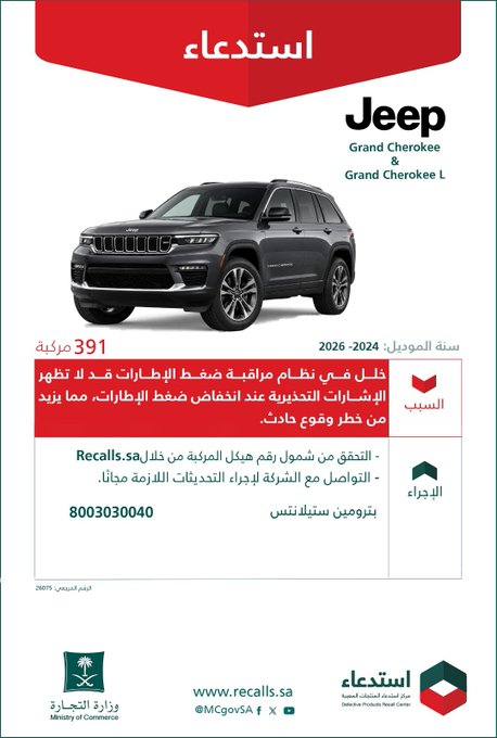 استدعاء 391 سيارة جيب جراند شيروكي