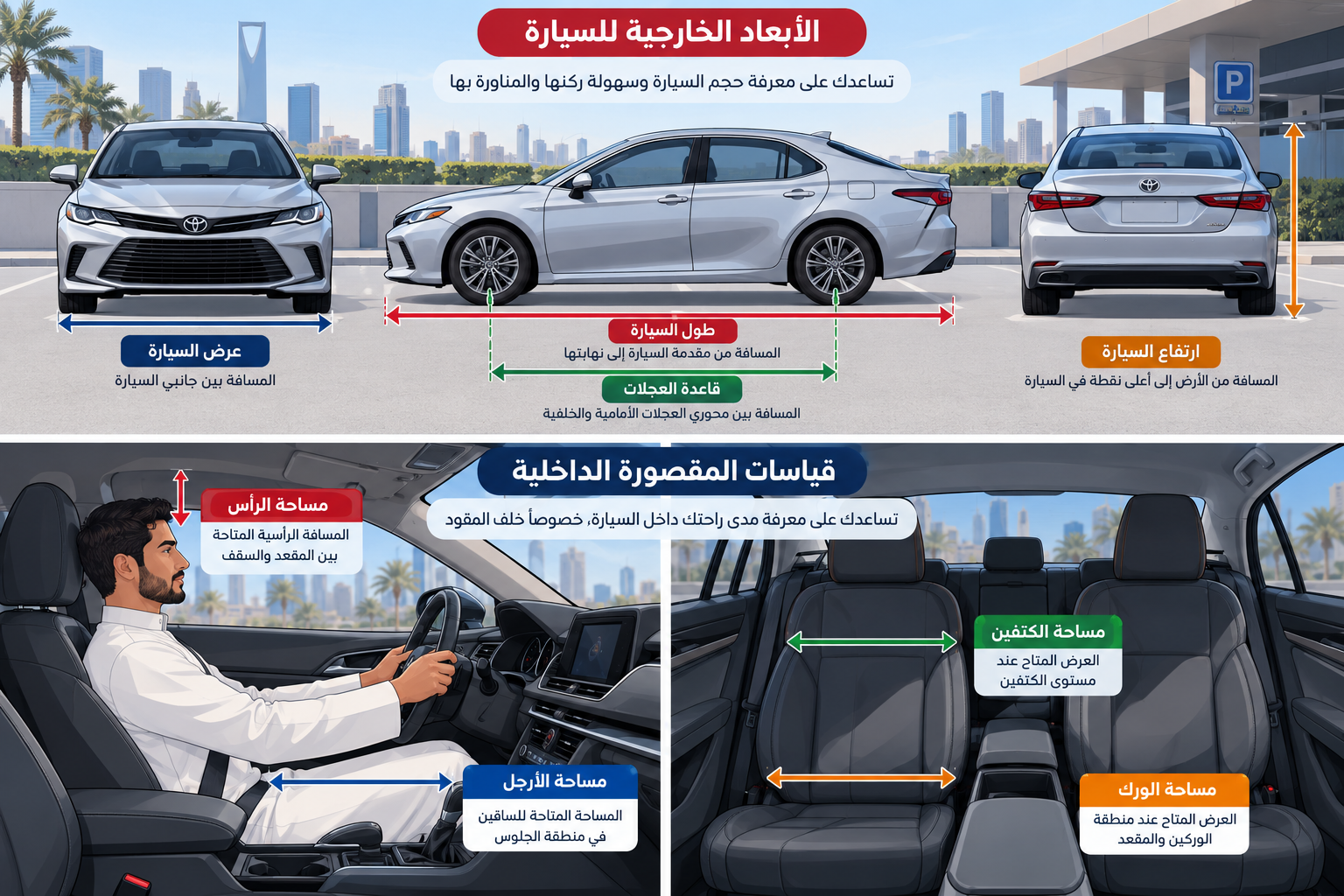 كيف تعرف أبعاد سيارتك وهل تناسب طولة؟ 7 قياسات لا تظهر في جدول المواصفات كيف تعرف أبعاد سيارتك وهل تناسب طولة؟ 7 قياسات لا تظهر في جدول المواصفات