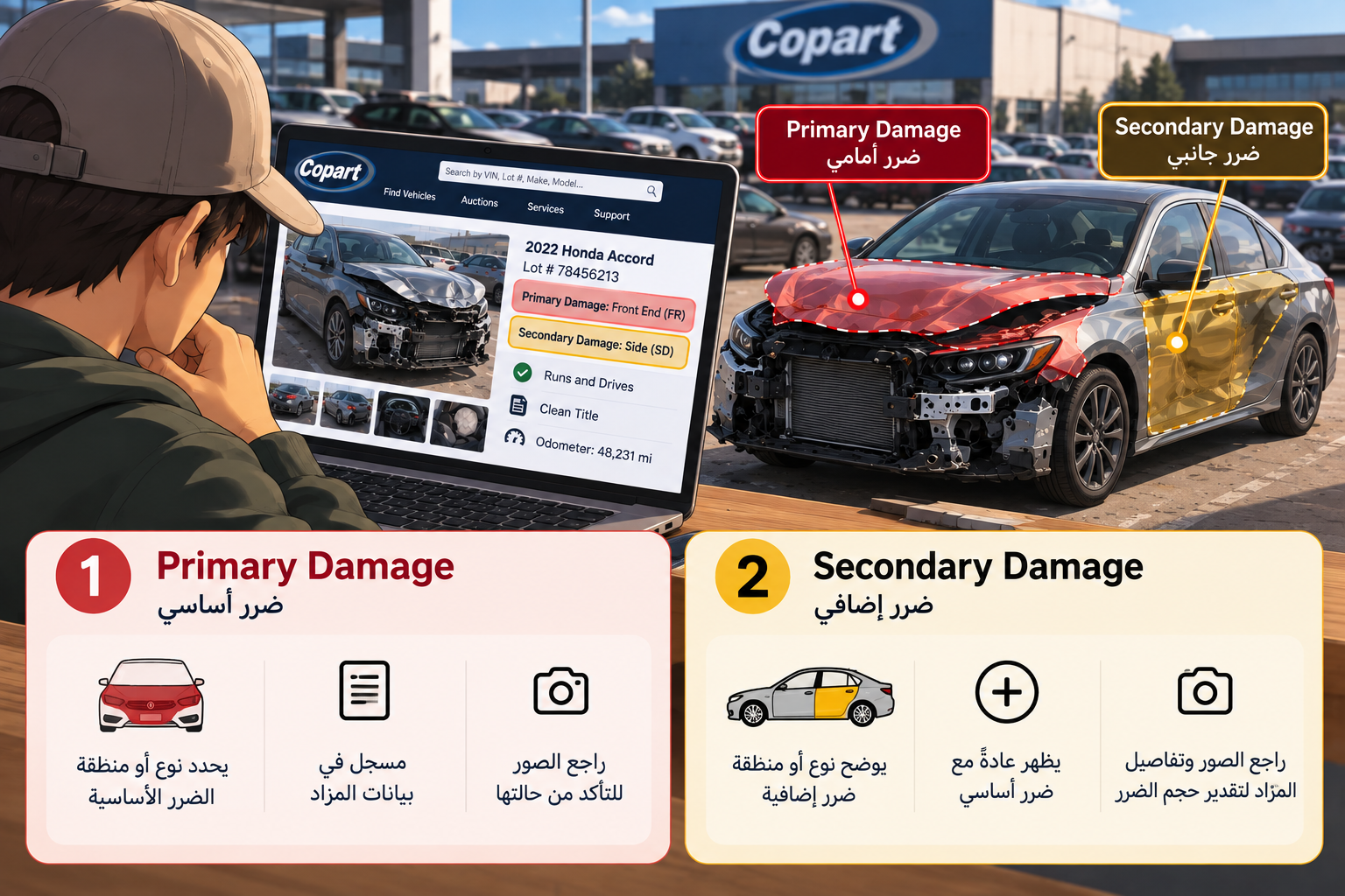 رموز أضرار سيارات المزاد.. ماذا تعني Primary Damage وSecondary Damage؟ رموز أضرار سيارات المزاد.. ماذا تعني Primary Damage وSecondary Damage؟