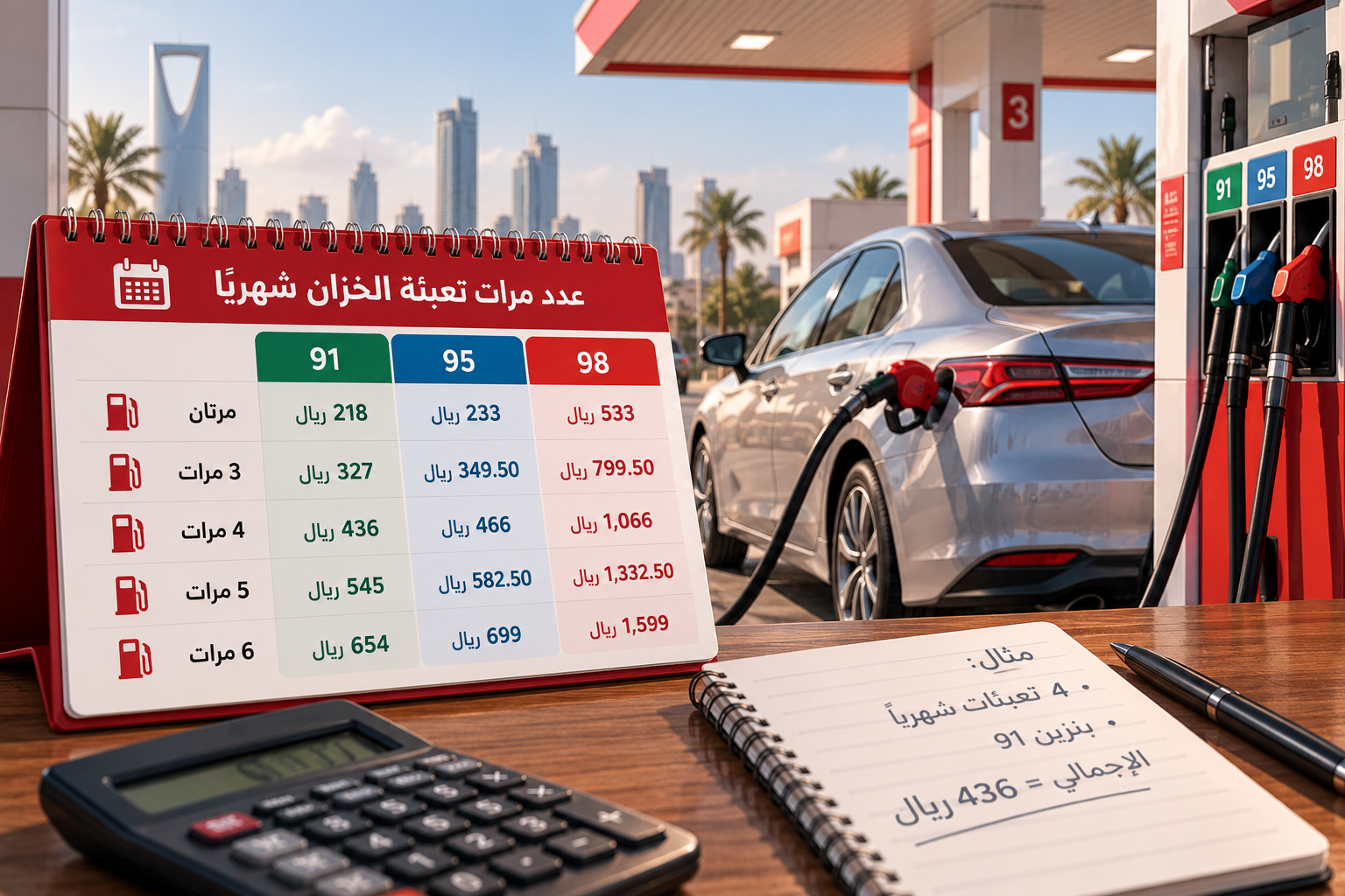 تكلفة خزان البنزين في السعودية.. كم تحتاج شهريًا حسب نوع الوقود؟ تكلفة خزان البنزين في السعودية.. كم تحتاج شهريًا حسب نوع الوقود؟