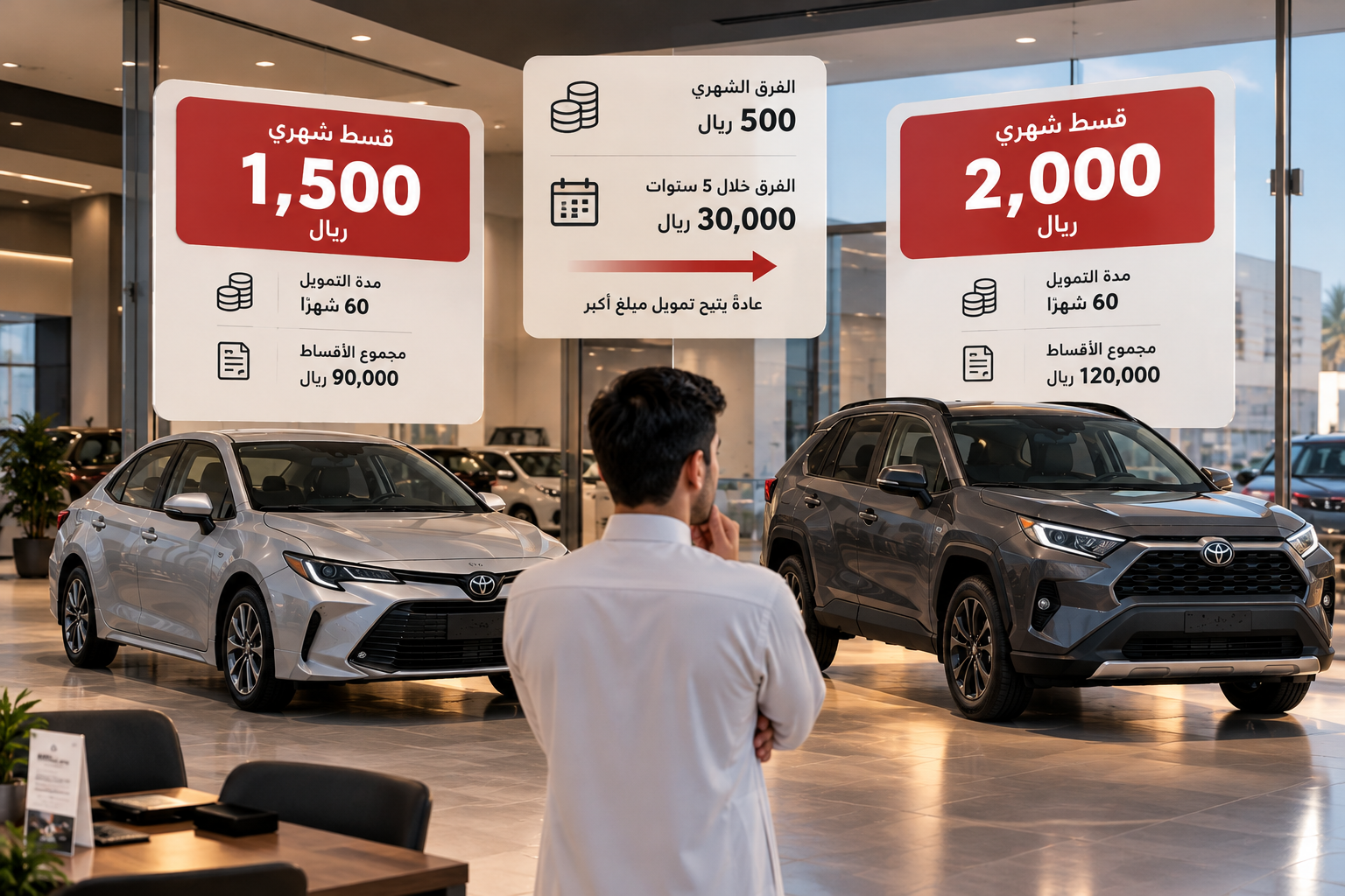 سيارة بقسط 1500 ريال أم 2000 ريال؟ أيهما يمنحك خيارات أفضل في السعودية؟ سيارة بقسط 1500 ريال أم 2000 ريال؟ أيهما يمنحك خيارات أفضل في السعودية؟