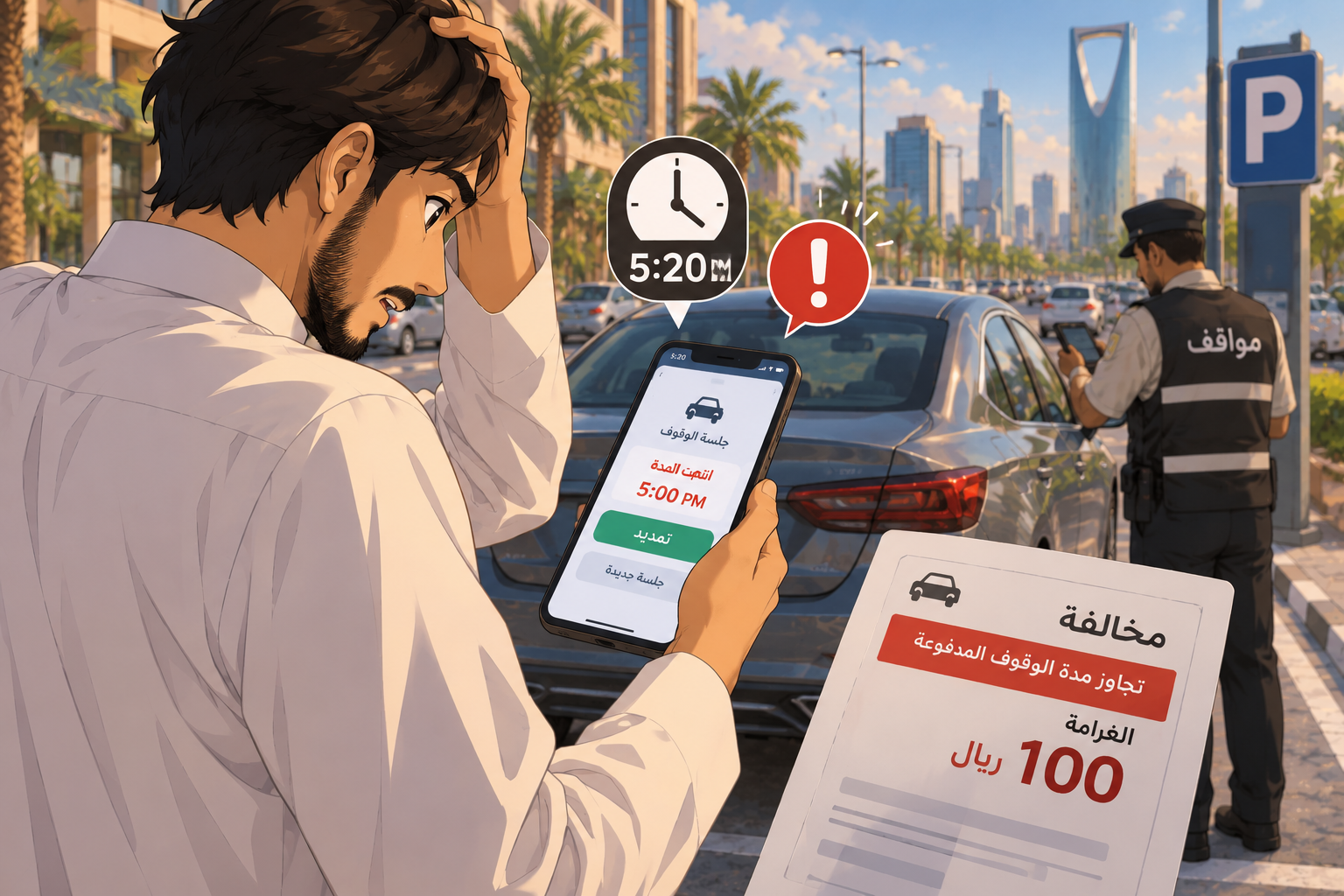 دفعت رسوم الموقف لكن انتهى الوقت قبل عودتك.. كيف تمدد الوقوف وتتجنب المخالفة؟ دفعت رسوم الموقف لكن انتهى الوقت قبل عودتك.. كيف تمدد الوقوف وتتجنب المخالفة؟