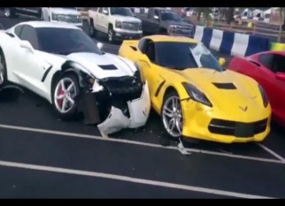 حادث واحد يحطم 3 سيارات شيفورلية كورفيت ستينغراي 2014