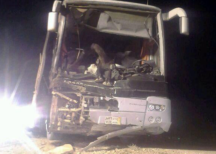 “بالصور” جمل سائب يعترض طريق حافلة في جنوب السعودية ويستقر بين الركاب