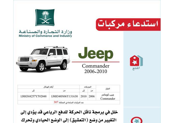 “استدعاء سيارات” Jeep “جراند شيروكي” و”كوماندر” لخلل في القير