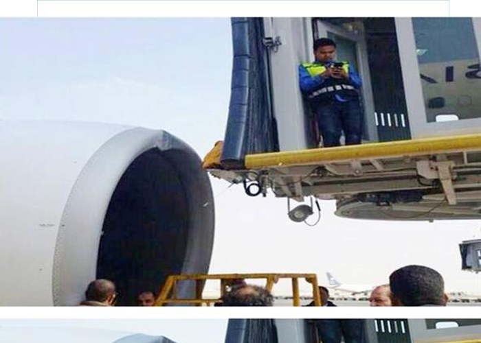 “بالصور” حادث عرضي لطائرة تابعة للخطوط السعودية بمطار الملك خالد بالرياض